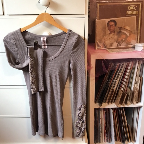 FP Rare Violet Harmon Mocha Free People Crafty Cuff Waffle Thermal Top AHS ASO S - Picture 1 of 17